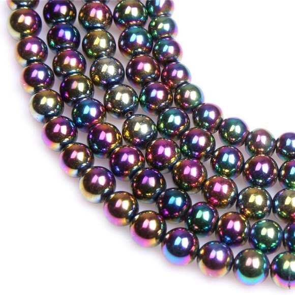 10 Pcs 8mm Round Multicolored Hematite Gemstone Beads for DIY Jewelry Making 16" - Picture 2 of 8